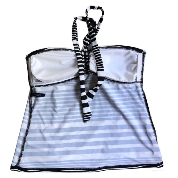 Chaps Bathing Suit Swim Tankini Top Black & White stripes Beach Vacation Summer - Picture 3 of 12